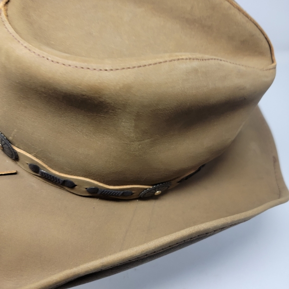 Stetson Rodeo Dr Collection Mens MEDIUM Tan Leather Shapeable Cowboy Hat - Picture 5 of 11
